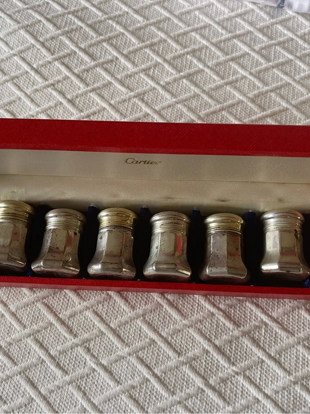 VintageCartier sterling Silver 8Salt&pepper shakersSet with Red Presentation Box